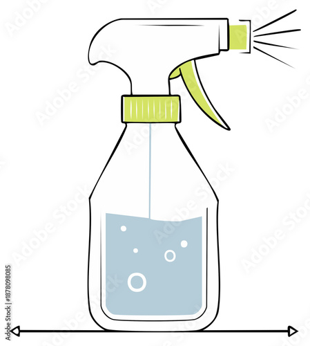 Illustration of a cleaning spray bottle with water and spray