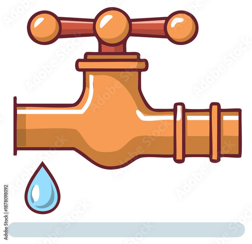 Leaking Faucet Illustration with Water Drop Dripping Water Tap Cartoon Style