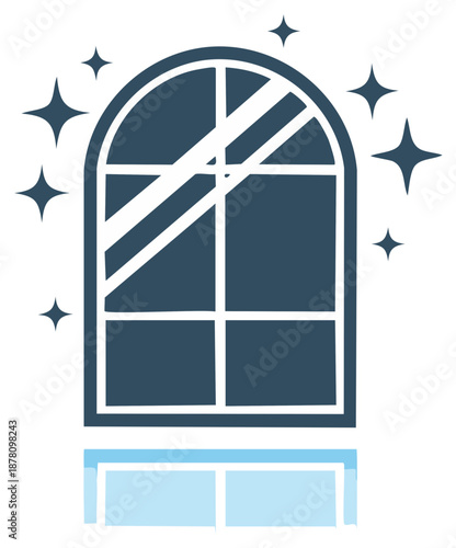 Window Cleaning Icon with Sparkles and Fresh Reflection Shows a Clean Window