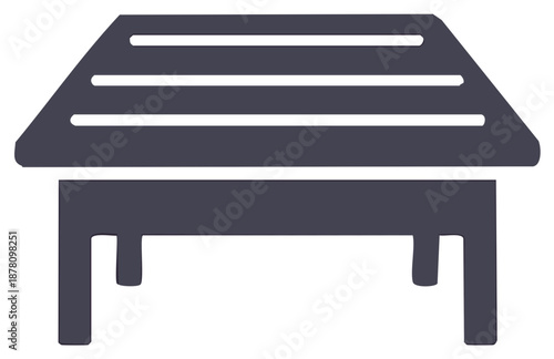 Modern minimalist flat-top bench with slatted surface and sturdy legs