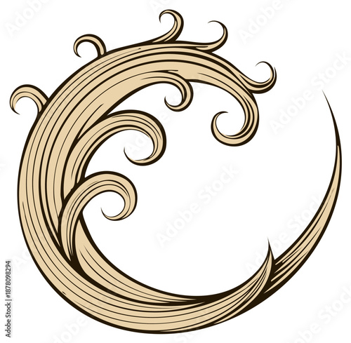 Elegant decorative flowing wave swirl pattern with ornamental curling lines vector illustration