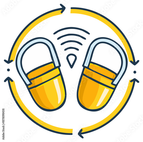 Hand drawn icon of two padlocks with a wifi symbol representing continuous cybersecurity and secure data exchange