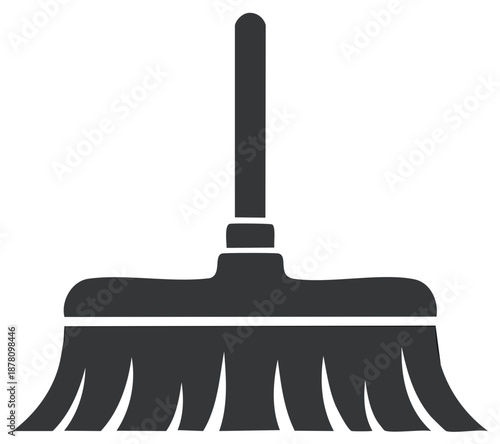 Dark Broom Icon: Household Cleaning Equipment - Sanitation Symbol for Floor Hygiene