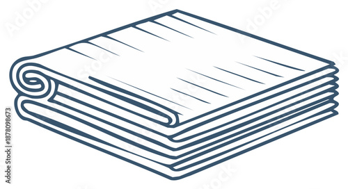 Folded stack of paper or cloth, in an isometric flat illustration