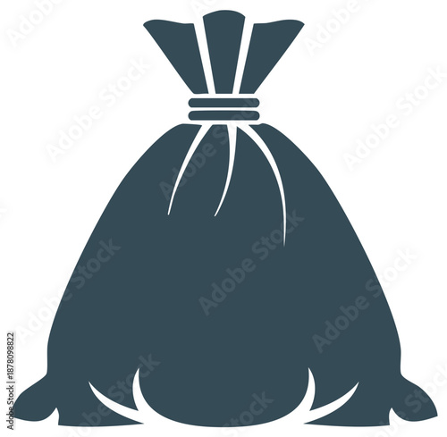 Tied Sack Illustration - Full Bag, Dark Blue, Vector Design, Isolated