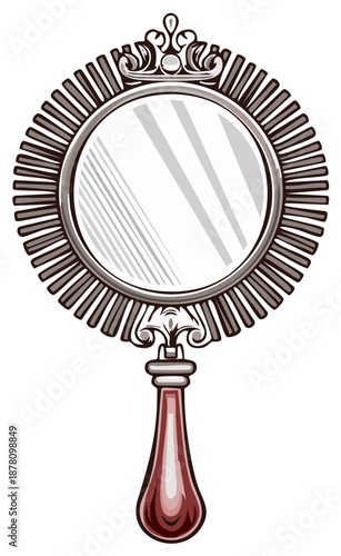 Vintage Hand Mirror with Ornamental Details and Decorative Handle