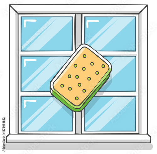 Window Cleaning Sponge Washing Window Panes Illustration