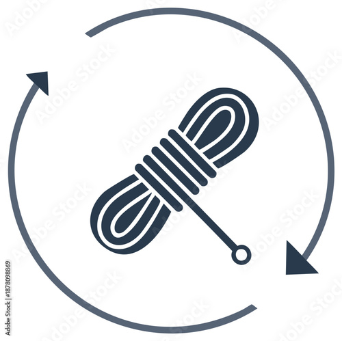 Illustration of a Coiled Rope with a Needle and Circular Arrows for Recycling or Upcycling Concepts