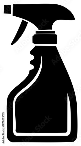 Black and White Spray Bottle Silhouette Illustration, Cleaning Product Concept
