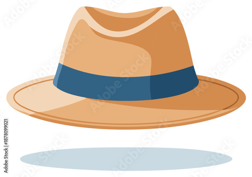 Cartoon Style Summer Hat with Navy Band Fedora Style Headwear Accessory