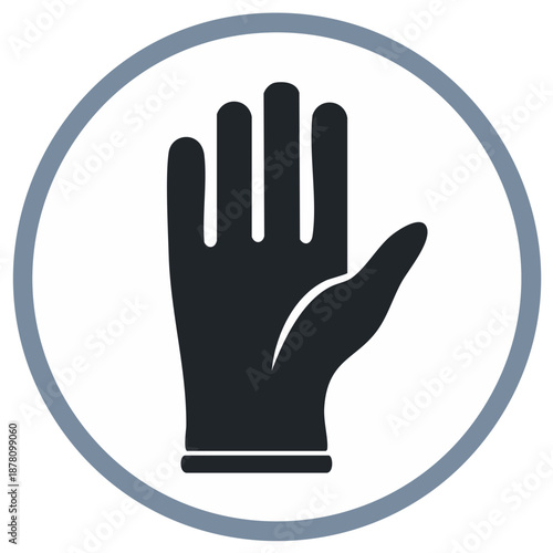 Black Protective Glove Vector Icon for Safety and Hygiene in a Circle Frame