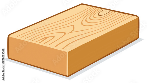 Illustration of a light brown wooden plank with visible grain patterns and rounded edges