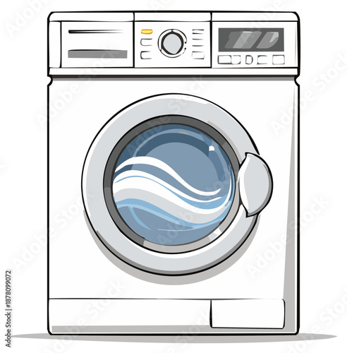 Front Load Clothes Washing Machine with Water Detail for Laundry Room Illustration