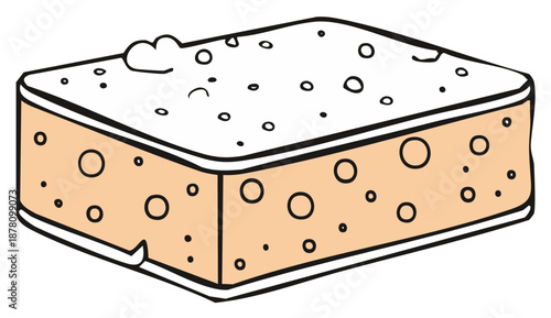 Cartoon cheese block with white topping. Hand-drawn vector illustration.