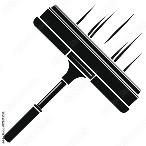 Black and white graphic of a squeegee with bristles