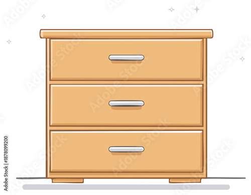 Three Drawer Dresser with Polished Handles in Light Wood Tone