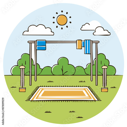 Sunny Day Outdoors with Drying Rack and Rug Illustration