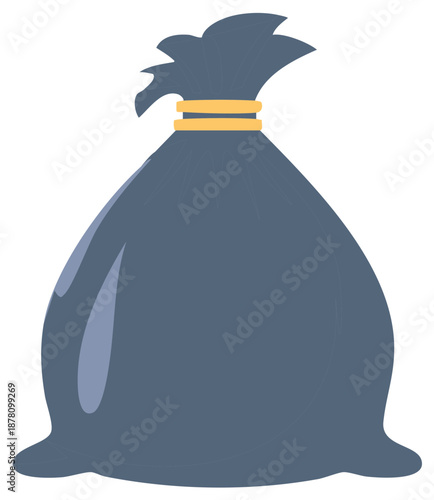 Sealed Dark Gray Trash Bag with Yellow Tie Holding Waste