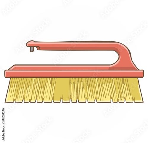 Red cleaning hand brush with yellow bristles vector illustration for domestic chores