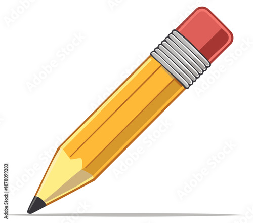 Classic yellow pencil with a pink eraser and sharpened graphite point school office supplies