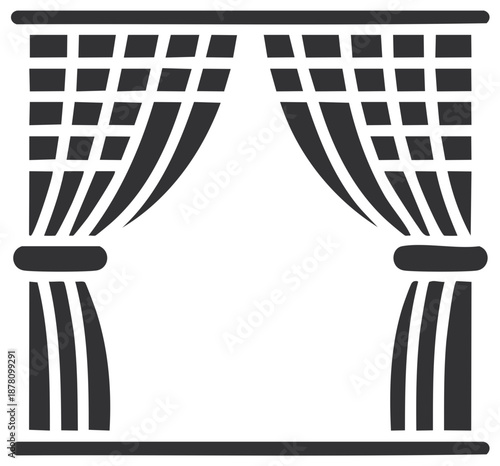 Elegant Stage Curtains Silhouette Opening to Empty Theater Backdrop Graphic Illustration