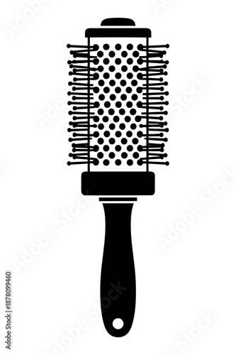 Iconic silhouette of a professional round thermal styling hairbrush featuring vented design and ergonomic handle for blowouts.