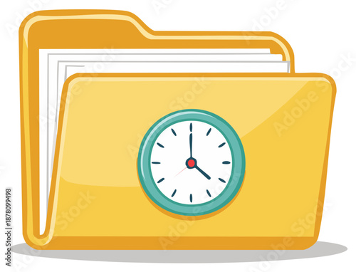 Digital folder with a clock representing time management and project deadline concept.