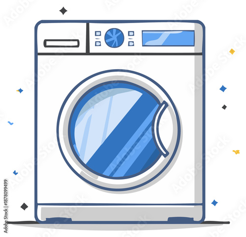 Modern Washing Machine Appliance Illustration Clean Laundry Housework Doodle
