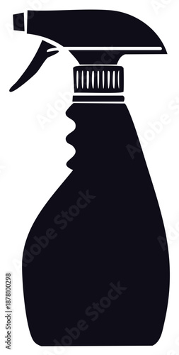Silhouette of Black Spray Bottle with Trigger for Cleaning Solutions or Plant Care