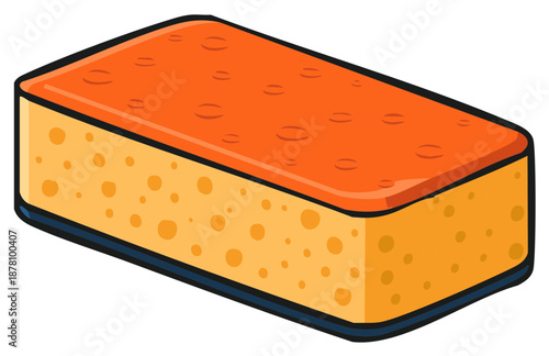 Vibrant yellow and orange kitchen cleaning sponge isometric vector illustration