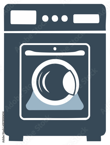 Modern washing machine appliance with round door and digital display for laundry care