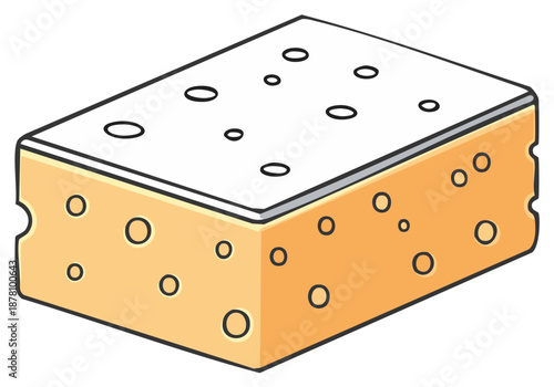 Cartoon Style Cheese Block with Holes and White Coating Food Illustration