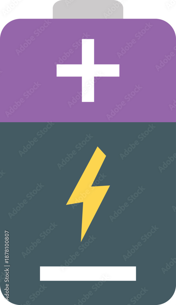Fototapeta premium Battery icon with plus sign and lightning bolt on white background