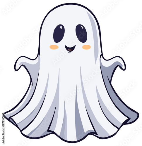 Cartoon ghost illustration with blushing cheeks and a friendly expression