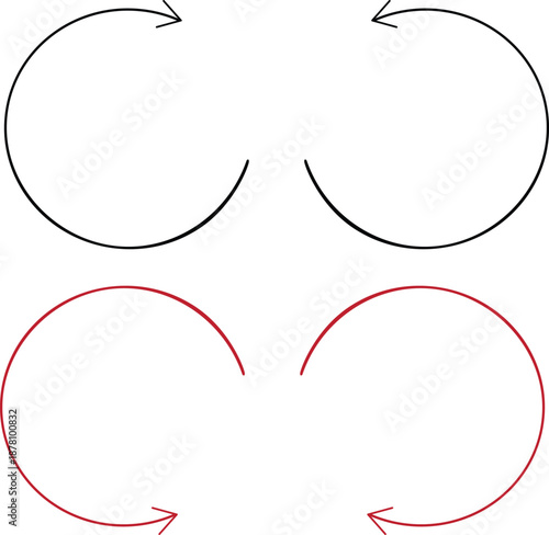 Black and red circular arrow shapes for infographics and diagrams  simple line icons