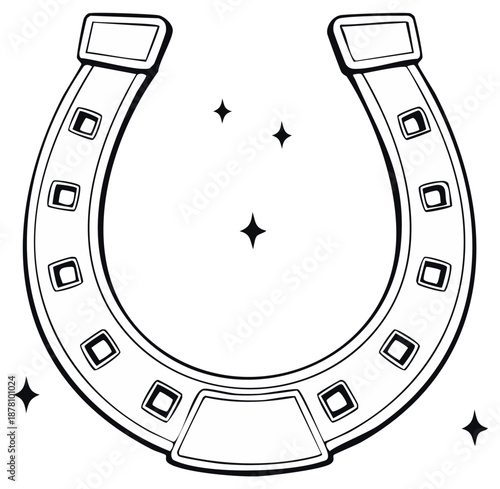 Lucky horseshoe outline illustration with sparkling stars vector graphic symbol of good fortune