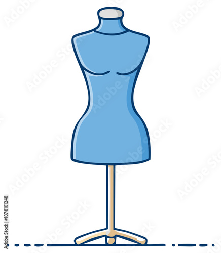 Blue Mannequin for Fashion Design. Female Tailoring Display on White Studio Background.