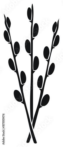 Pussy willow branches spring bouquet vector graphic symbol minimalist easter season, branches, buds, pussy willow blossom