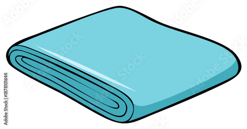 Folded turquoise fabric illustration, layers with black outline, vector illustration