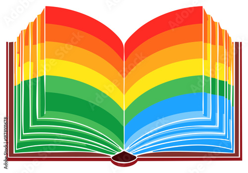 Open book with rainbow colored pages symbolizing diversity and knowledge