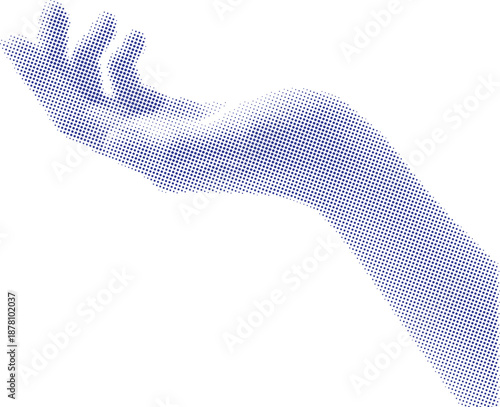 Vector art of a blue dotted illustration of a human hand reaching out with a gradient effect