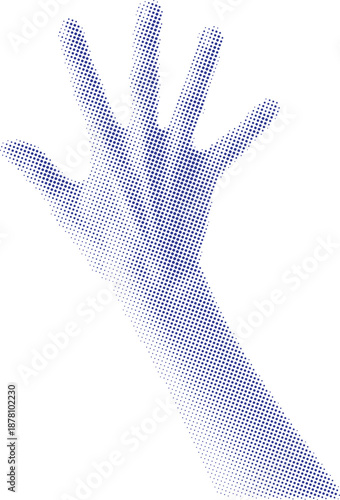 Vector art of blue dotted hand raised up in the air on with fingers spread apart