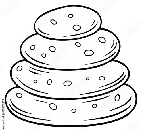 Simple line art illustration of a balanced stack of four smooth round pebbles or zen stones
