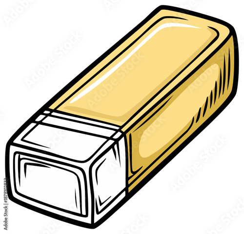 Bright yellow rubber eraser stationery item with white wrapper school education supply cartoon