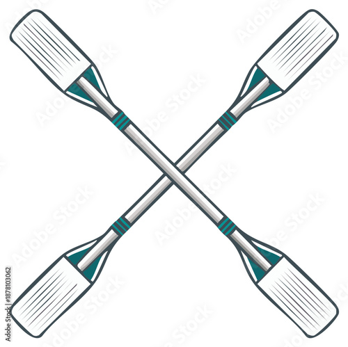 Graphic illustration of two crossed paddles for boating water sports and outdoor recreation design element