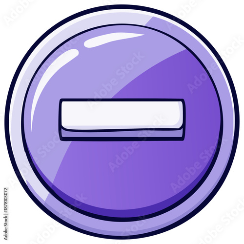 Glossy Purple Minus Symbol Button Representing Subtraction, Removal, and Negative Actions in Cartoon Style