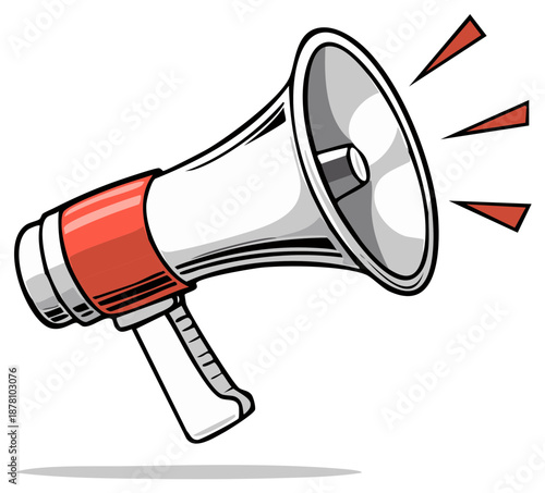 Vintage megaphone announcing with sound waves and communication symbol