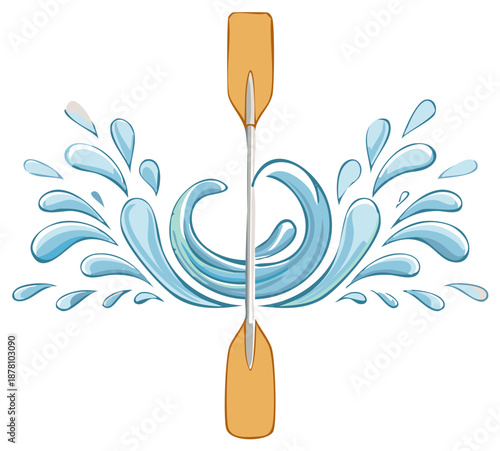 Vibrant Vector Illustration of a Double-Bladed Paddle with Dynamic Water Splashes and Waves
