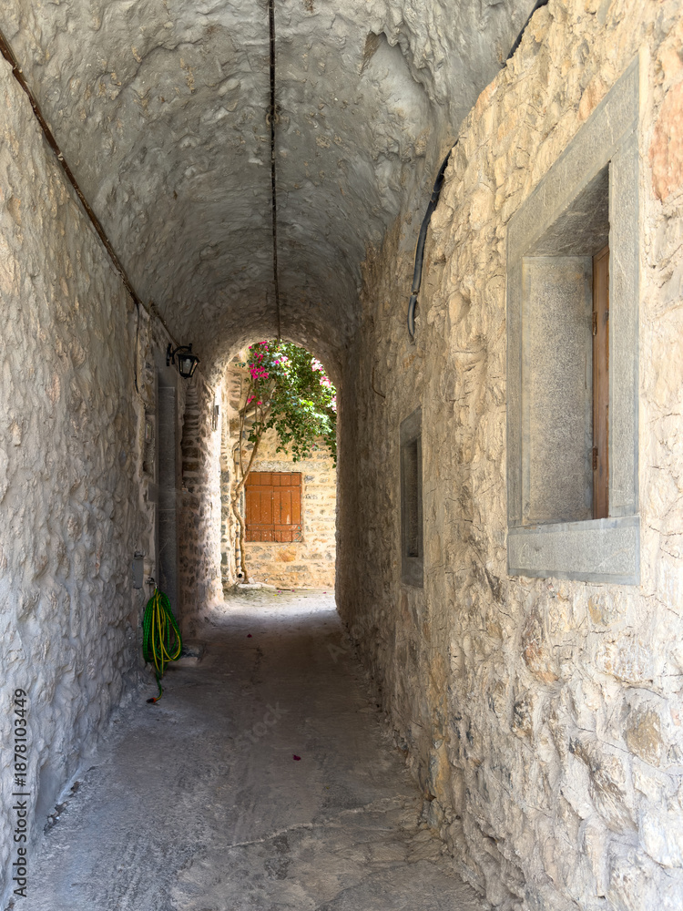 Fototapeta premium Chios Island, Greece. Narrow medieval alley in Mesta Village