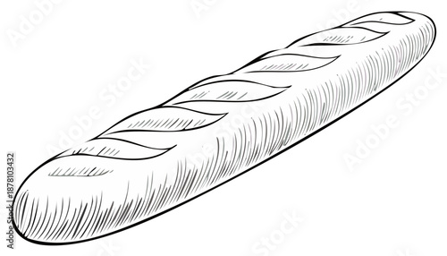 Artistic illustration of a fresh baguette bread. Monochrome bakery design.